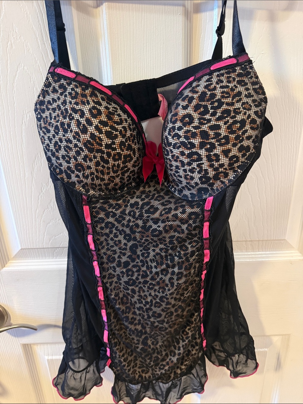 tarea by Rue 21 Vintage Leopard Print Mesh Chemise with Pink Trim